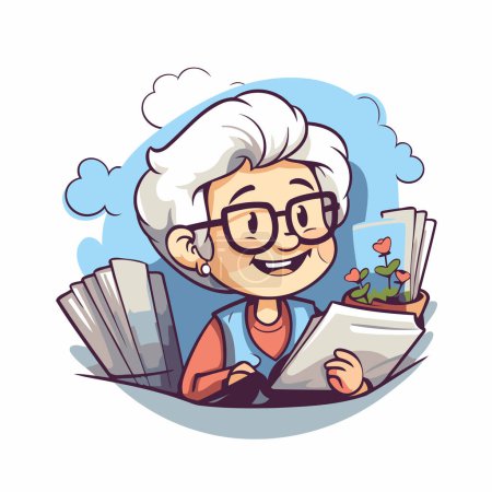 Ilustración de Abuela leyendo un libro. Ilustración vectorial de una abuela leyendo un libro. - Imagen libre de derechos