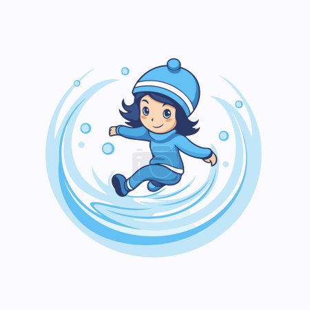 Téléchargez les illustrations : Jolie petite fille en vêtements d'hiver sautant dans l'eau. Illustration vectorielle. - en licence libre de droit