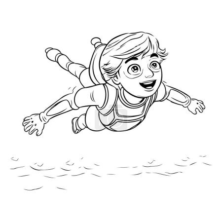 Illustration for Boy jumping in the water. Black and white vector illustration for coloring book. - Royalty Free Image