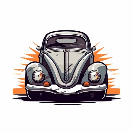 Téléchargez les illustrations : Illustration vectorielle de voiture vintage. Voiture rétro avec yeux et bouche. - en licence libre de droit