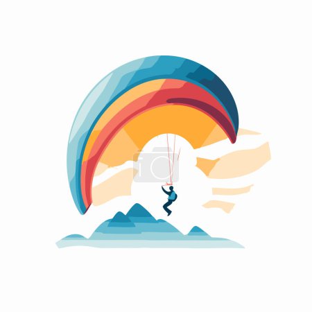 Illustration for Paraglider flying in the sky. Paraglider in the mountains. Vector illustration. - Royalty Free Image
