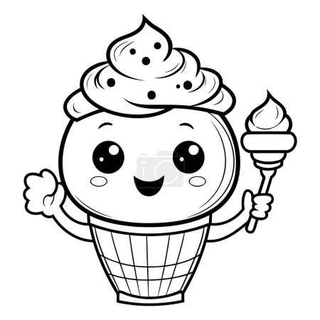 Téléchargez les illustrations : Caractère mignon de la mascotte de crème glacée avec illustration vectorielle de crème glacée - en licence libre de droit