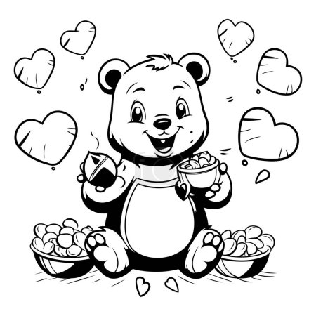 Illustration for Illustration of a Teddy Bear Holding a Cup of Coffee with Hearts Around him - Royalty Free Image