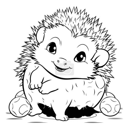 Illustration for Cute hedgehog. Black and white vector illustration for coloring book. - Royalty Free Image