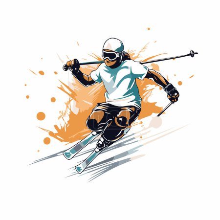 Téléchargez les illustrations : Le skieur saute dans les airs. Illustration vectorielle sur fond blanc. - en licence libre de droit