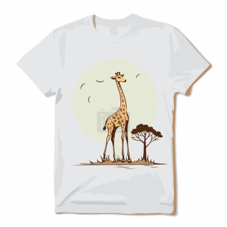 Téléchargez les illustrations : T-shirt imprimé design avec girafe et arbre. Illustration vectorielle - en licence libre de droit