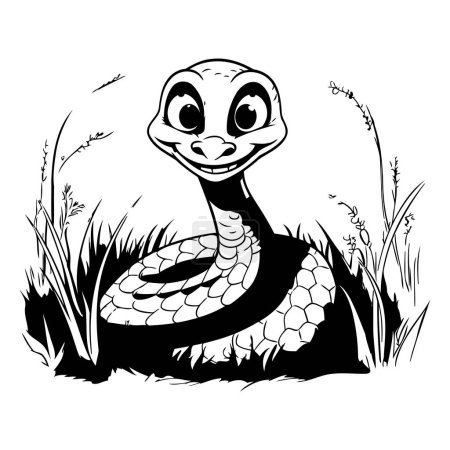 Ilustración de Linda serpiente de dibujos animados en la hierba. Ilustración vectorial aislada sobre fondo blanco. - Imagen libre de derechos