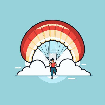Téléchargez les illustrations : Parachutiste volant dans le ciel. Illustration vectorielle de style design plat. - en licence libre de droit