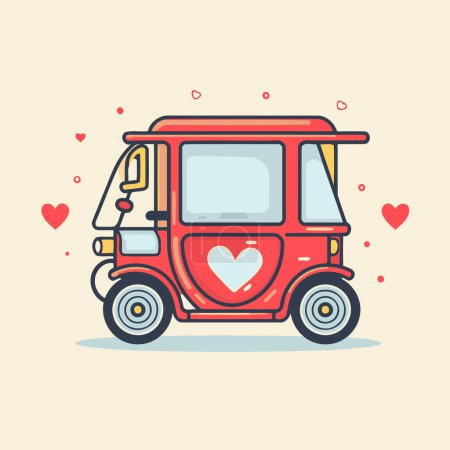 Illustration for Tuk tuk with heart. Vector illustration in flat style. - Royalty Free Image