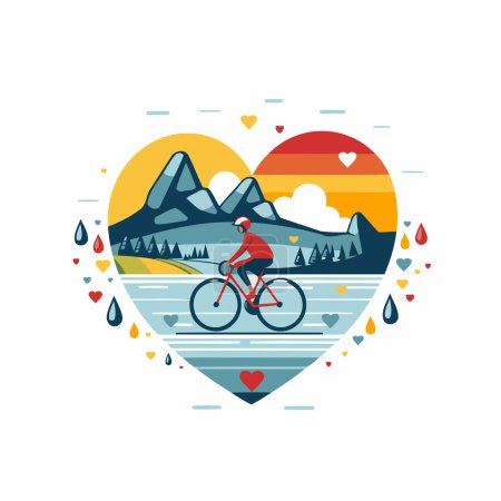 Illustration for Vector illustration of mountain bike in heart shape. Flat style design. - Royalty Free Image
