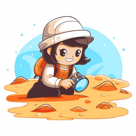 Illustration for Cute little explorer boy exploring the world. Cartoon vector illustration. - Royalty Free Image