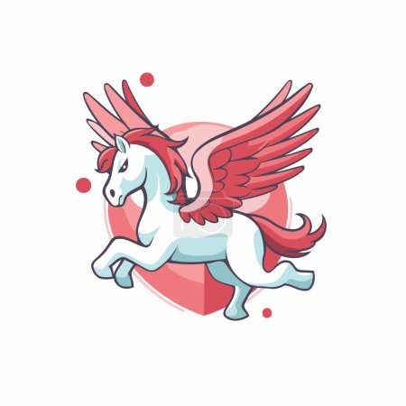 Téléchargez les illustrations : Cheval blanc avec ailes et cœur rouge. Illustration vectorielle sur fond blanc. - en licence libre de droit