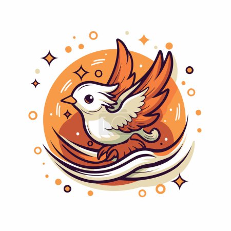 Ilustración de Lindo pájaro volando en las olas. Ilustración vectorial en estilo de dibujos animados - Imagen libre de derechos