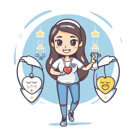 Illustration for Cute little girl with heart icon. Vector illustration in cartoon style - Royalty Free Image