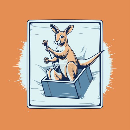 Illustration for Kangaroo in a box. Vector illustration in retro style. - Royalty Free Image