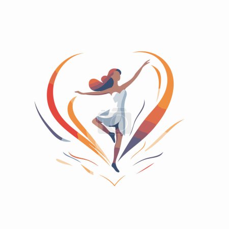 Téléchargez les illustrations : Illustration vectorielle d'une fille dansant en forme de cœur. - en licence libre de droit