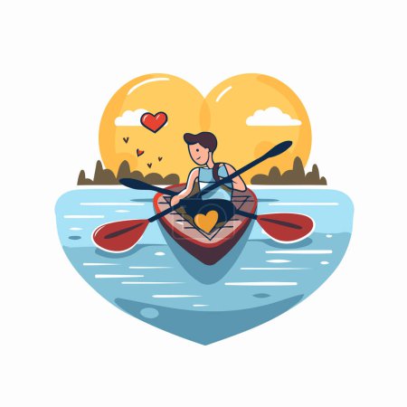 Illustration for Couple in love in a canoe. Vector illustration in flat style - Royalty Free Image