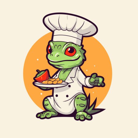 Illustration for Frog chef cartoon character with food in his hand. Vector illustration. - Royalty Free Image