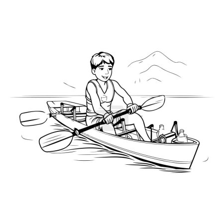 Illustration for Young man in a kayak with a paddle. Vector illustration. - Royalty Free Image