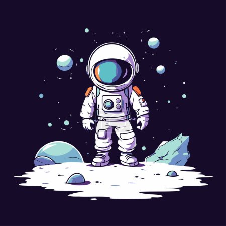 Illustration for Astronaut in outer space. Vector illustration on a dark background. - Royalty Free Image