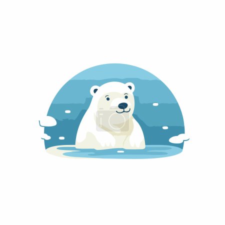 Illustration for Polar bear in the water. Vector illustration in flat style. - Royalty Free Image