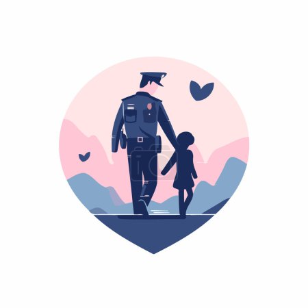 Téléchargez les illustrations : Un policier et un enfant amoureux. Illustration vectorielle en style plat - en licence libre de droit