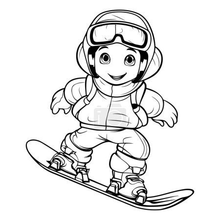 Téléchargez les illustrations : Mascotte de Snowboarder Garçon Cartoon Illustration vectorielle de caractères. - en licence libre de droit