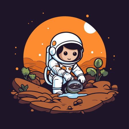 Ilustración de Chica astronauta en el fondo de la luna. Ilustración vectorial - Imagen libre de derechos