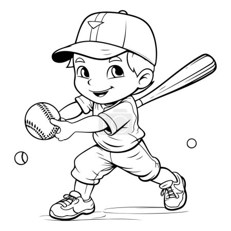 Foto de Lindo niño jugando béisbol. Ilustración vectorial de un niño jugando béisbol. - Imagen libre de derechos