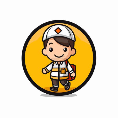 Illustration for Fireman Mascot Character - Cute Cartoon Vector Illustration - Royalty Free Image