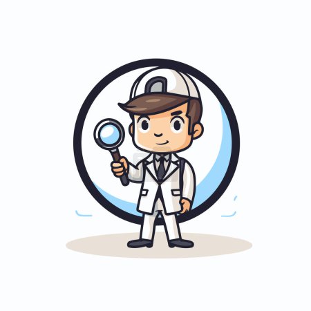 Illustration for Engineer Holding Magnifying Glass - Vector Cartoon Character Illustration Design - Royalty Free Image