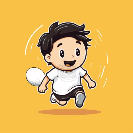 Téléchargez les illustrations : Un garçon de dessin animé qui court avec une balle. Illustration vectorielle d'un garçon courant avec une balle. - en licence libre de droit