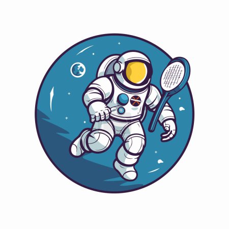 Illustration for Astronaut with racket and ball. Vector illustration in cartoon style. - Royalty Free Image