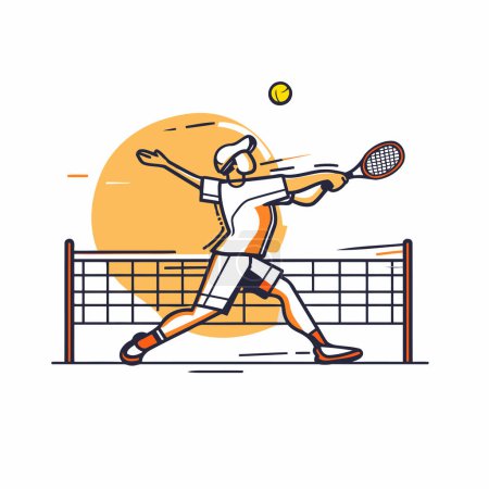 Ilustración de Jugador de tenis con raqueta y pelota. Ilustración vectorial estilo línea. - Imagen libre de derechos