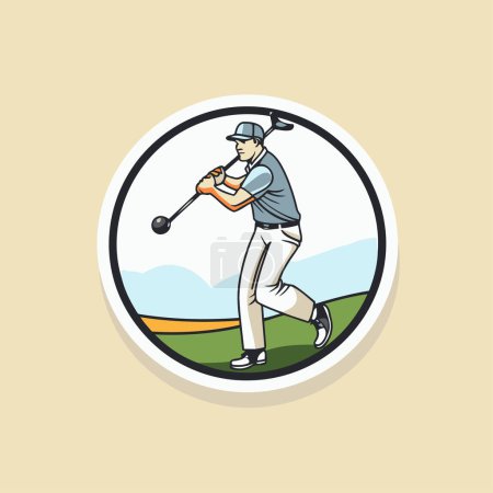 Téléchargez les illustrations : Joueuse de golf. Illustration vectorielle d'un golfeur frappant une balle avec un club. - en licence libre de droit