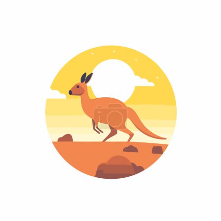 Téléchargez les illustrations : Kangourou dans le désert. Illustration vectorielle en style plat. - en licence libre de droit