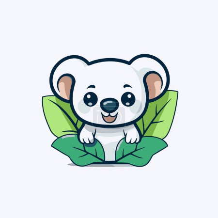 Lindo koala con hojas. Ilustración vectorial en estilo de dibujos animados.