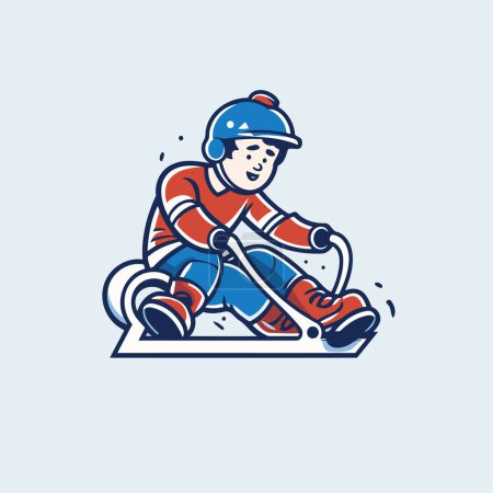 Illustration for Hockey player in helmet and skates. Vector linear illustration. - Royalty Free Image