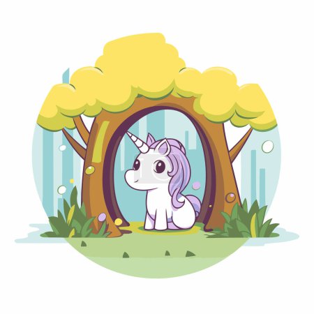 Ilustración de Lindo unicornio de dibujos animados en el parque. Ilustración vectorial de un lindo unicornio - Imagen libre de derechos