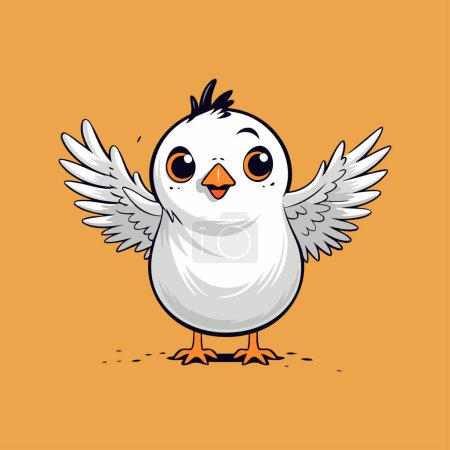 Téléchargez les illustrations : Mignon poulet dessin animé avec des ailes. Illustration vectorielle sur fond orange. - en licence libre de droit