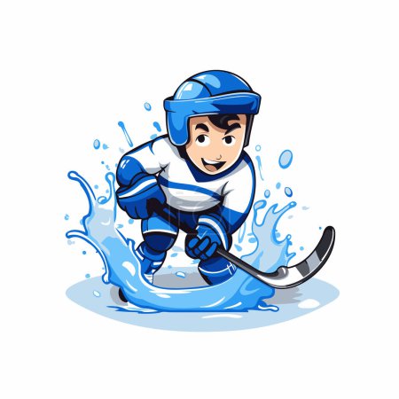 Illustration for Ice hockey player. Vector illustration isolated on white background. Cartoon style. - Royalty Free Image