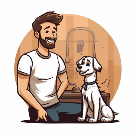 Illustration for Vector illustration of a man with his dog in the bathroom. cartoon style - Royalty Free Image