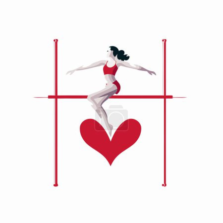 Téléchargez les illustrations : Illustration vectorielle d'une femme en maillot de bain rouge et d'un cœur sur fond blanc. - en licence libre de droit
