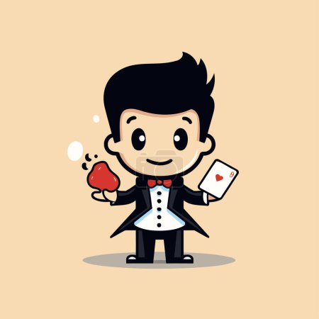 Ilustración de Empresario sosteniendo naipes - Lindo personaje de dibujos animados vector ilustración. - Imagen libre de derechos