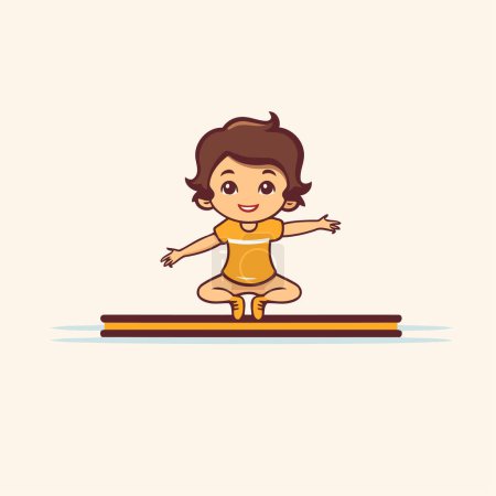Ilustración de Linda niña en traje de baño saltando sobre una alfombra. Ilustración vectorial - Imagen libre de derechos