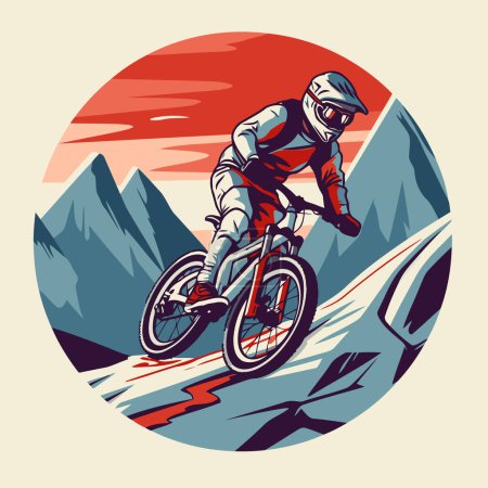 Illustration for Mountain biker riding a bike in the mountains. vector illustration - Royalty Free Image