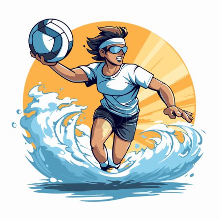 Ilustración de Jugador de voleibol playa. Ilustración vectorial de un hombre jugando voleibol. - Imagen libre de derechos
