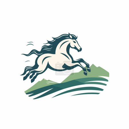 Téléchargez les illustrations : Modèle de logo de cheval. Illustration vectorielle d'un cheval courant sur le terrain. - en licence libre de droit