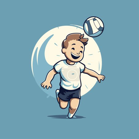 Illustration for Vector illustration of a boy playing volleyball isolated on a blue background. - Royalty Free Image