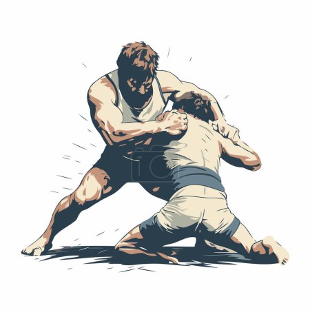 Ilustración de Jugadores de rugby. Ilustración vectorial de dos hombres luchando por la pelota. - Imagen libre de derechos